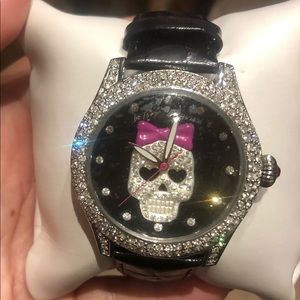 Betsey Johnson rhinestone skull ladies watch!